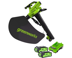 Greenworks GD40BVIIK2X 40V Li-Ion Cordless Blower Vacuum + 2  Batteries + Charger
