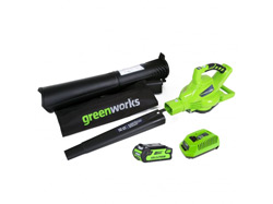 Greenworks GD40BVK2X 40V Li-Ion Cordless Blower Vacuum + 2  Batteries + Charger